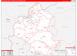Parkersburg-Vienna Metro Area Wall Map Red Line Style 2026